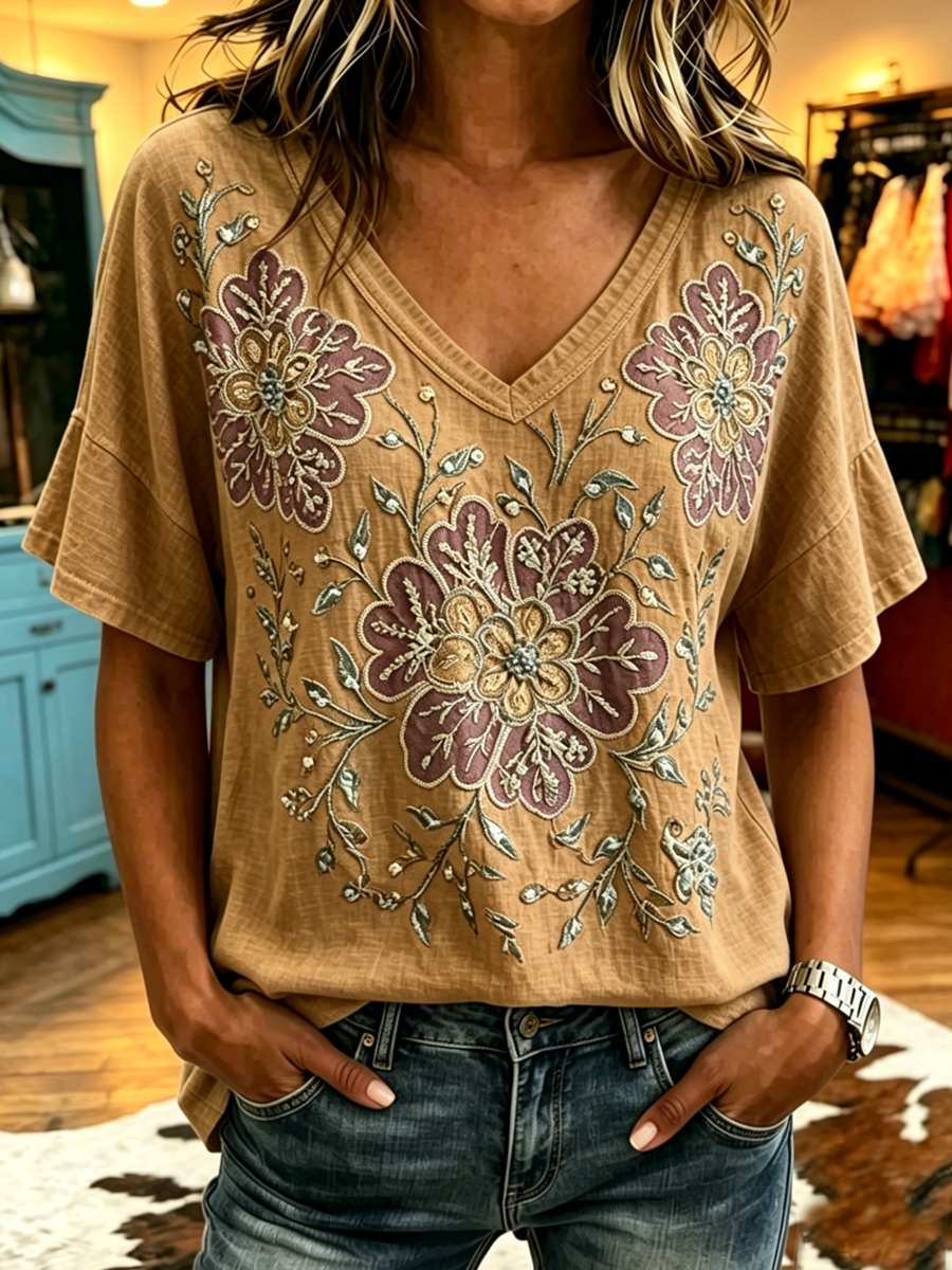 Women's retro floral art top