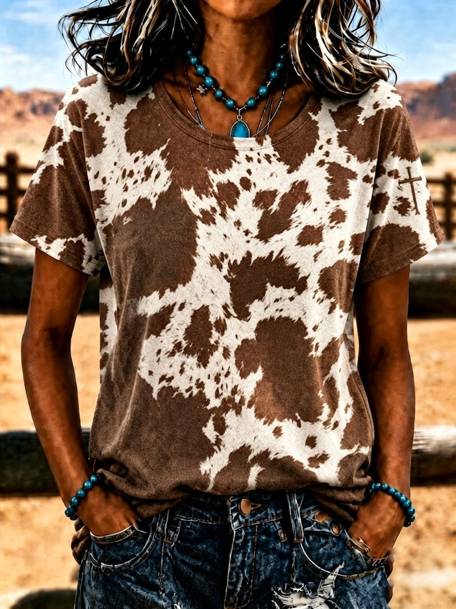 Damen T-Shirt im Western-Stil mit Rundhalsausschnitt