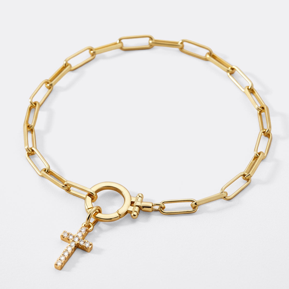 Minzfarbenes Büroklammer-Armband mit Pavé-Kreuz-Anhänger