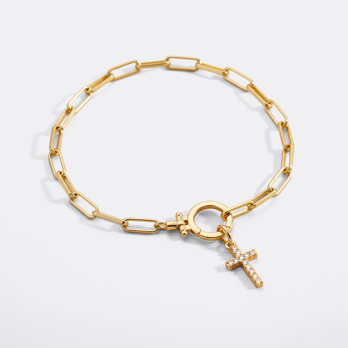 Minzfarbenes Büroklammer-Armband mit Pavé-Kreuz-Anhänger