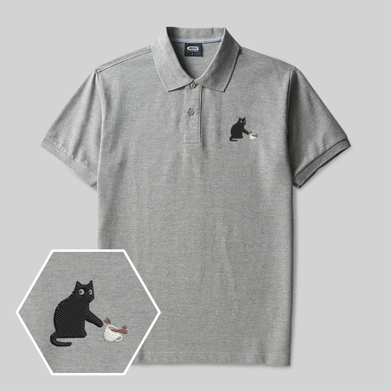 Verspieltes Katzen-Geek-besticktes Poloshirt