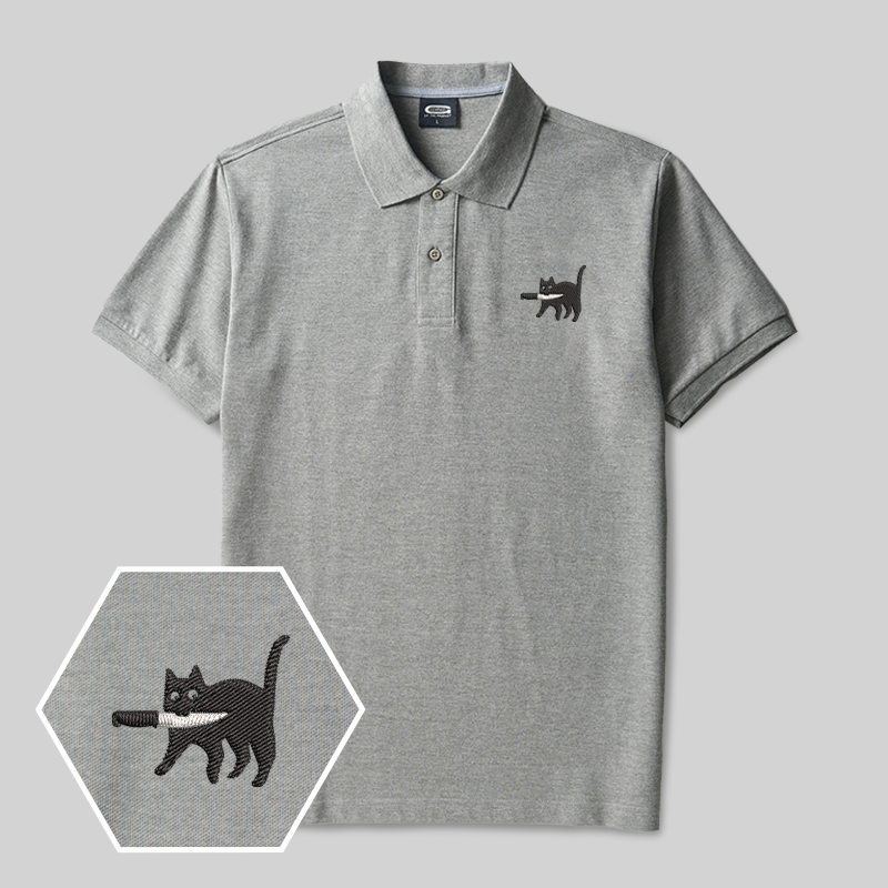 Samurai Katze Geek Besticktes Poloshirt