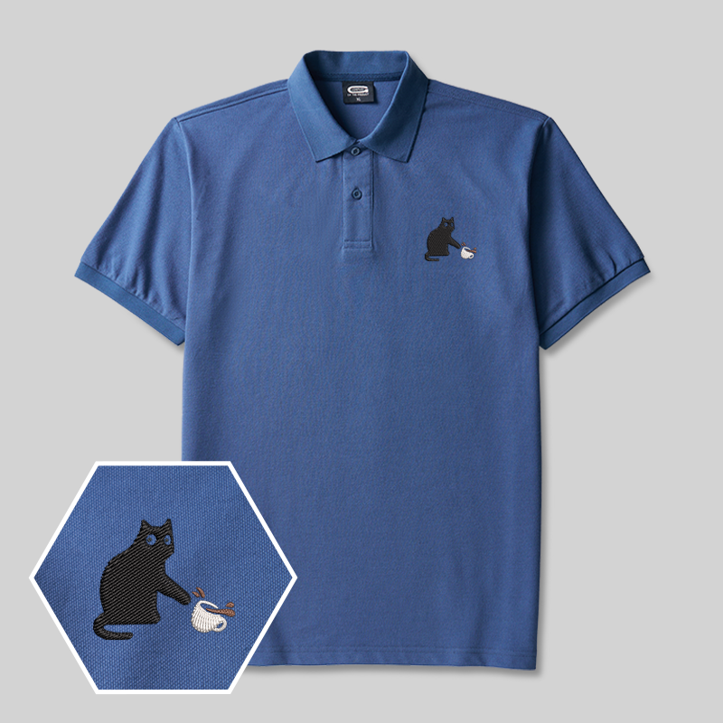 Playful Cat Geek Embroidered Polo Shirt