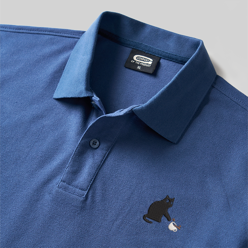 Verspieltes Katzen-Geek-besticktes Poloshirt