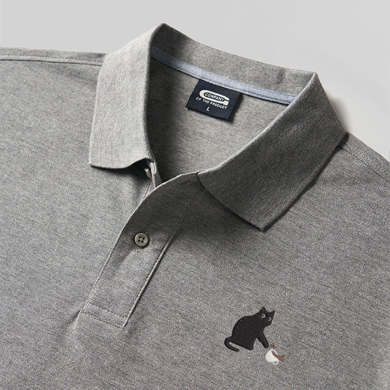 Verspieltes Katzen-Geek-besticktes Poloshirt