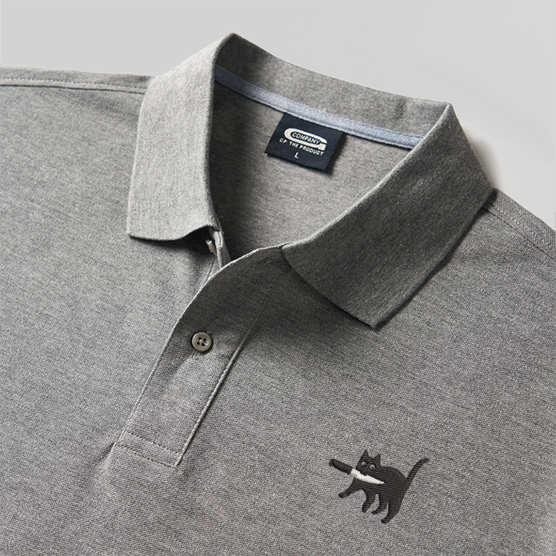 Samurai Katze Geek Besticktes Poloshirt