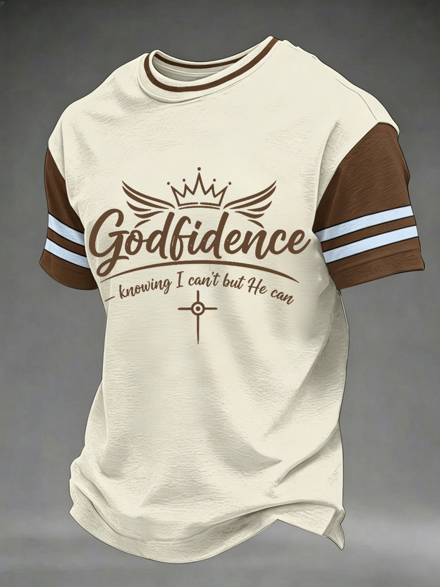 Herren T-Shirt „Godfidence – Ich kann es nicht, aber er kann es“ mit Aufdruck