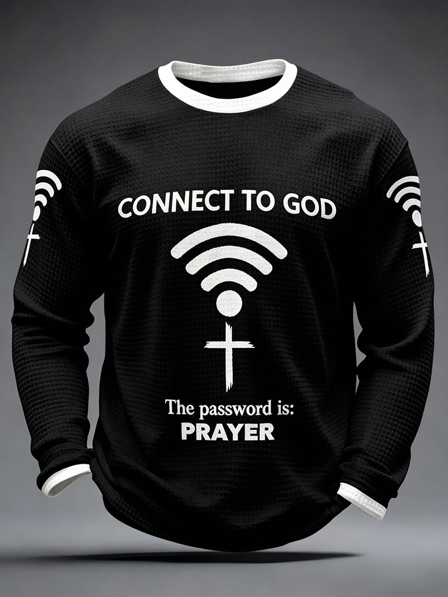 Men's "Connect To God,The Password IS Prayer" Print Casual T-Shirt
