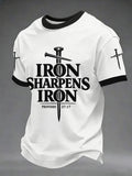 Herren „Eisen wetzt Eisen“ Sprüche 27,17 T-Shirt mit christlichem Kreuz-Aufdruck, Freizeit