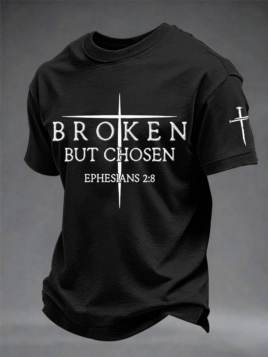 Men's Christian Cross Broken But Chosen Print Tee
