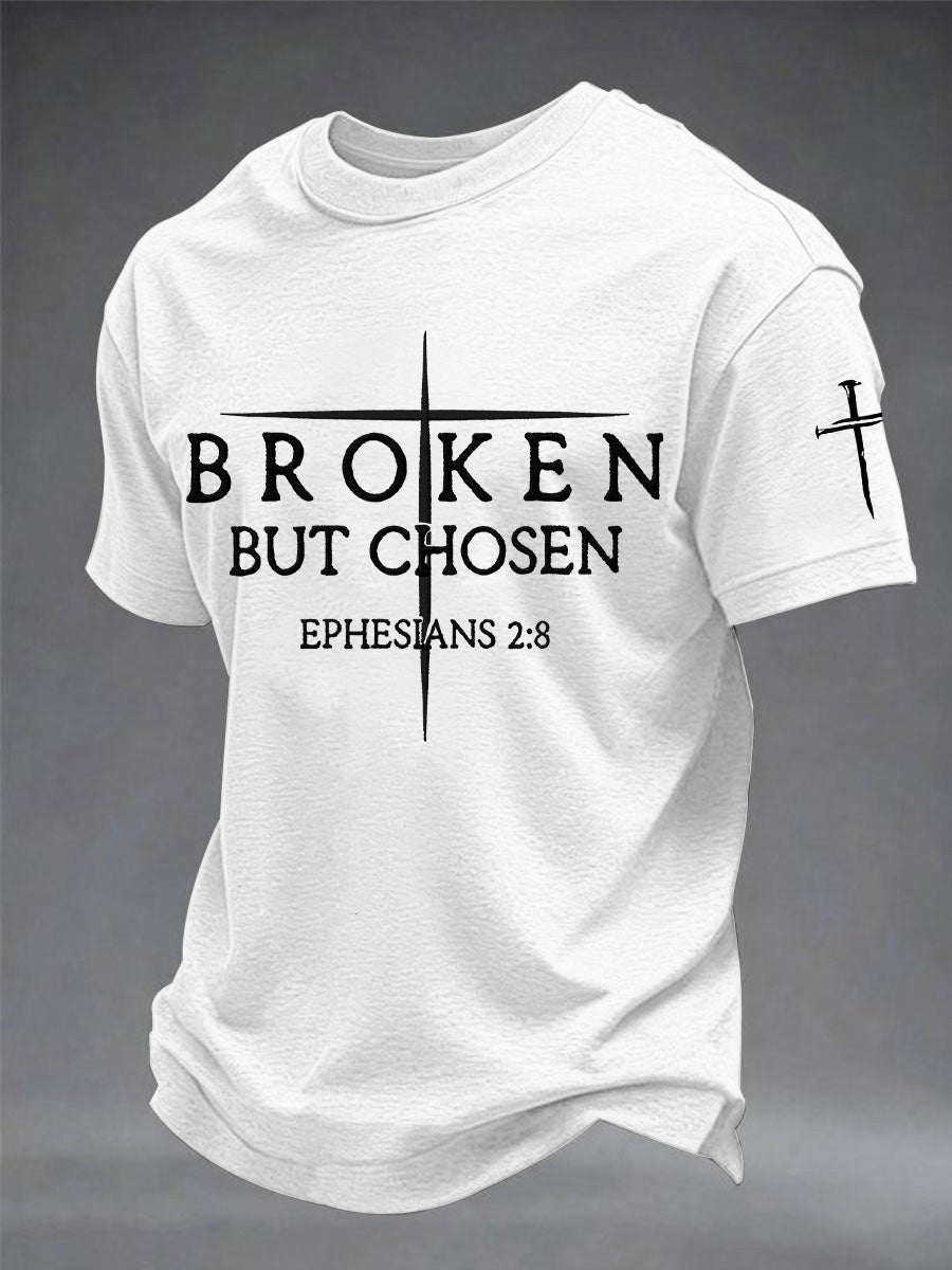 Herren-T-Shirt mit Druck „Christian Cross Broken But Chosen“