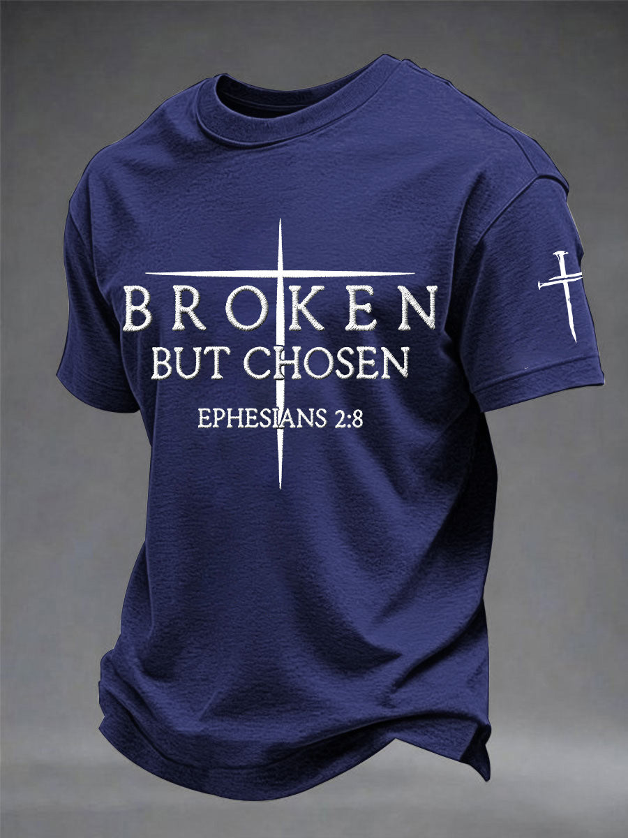 Men's Christian Cross Broken But Chosen Print Tee