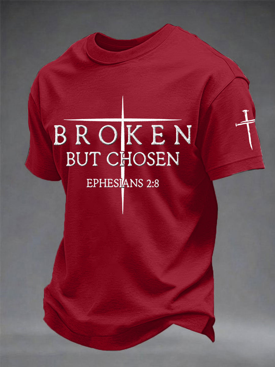 Men's Christian Cross Broken But Chosen Print Tee