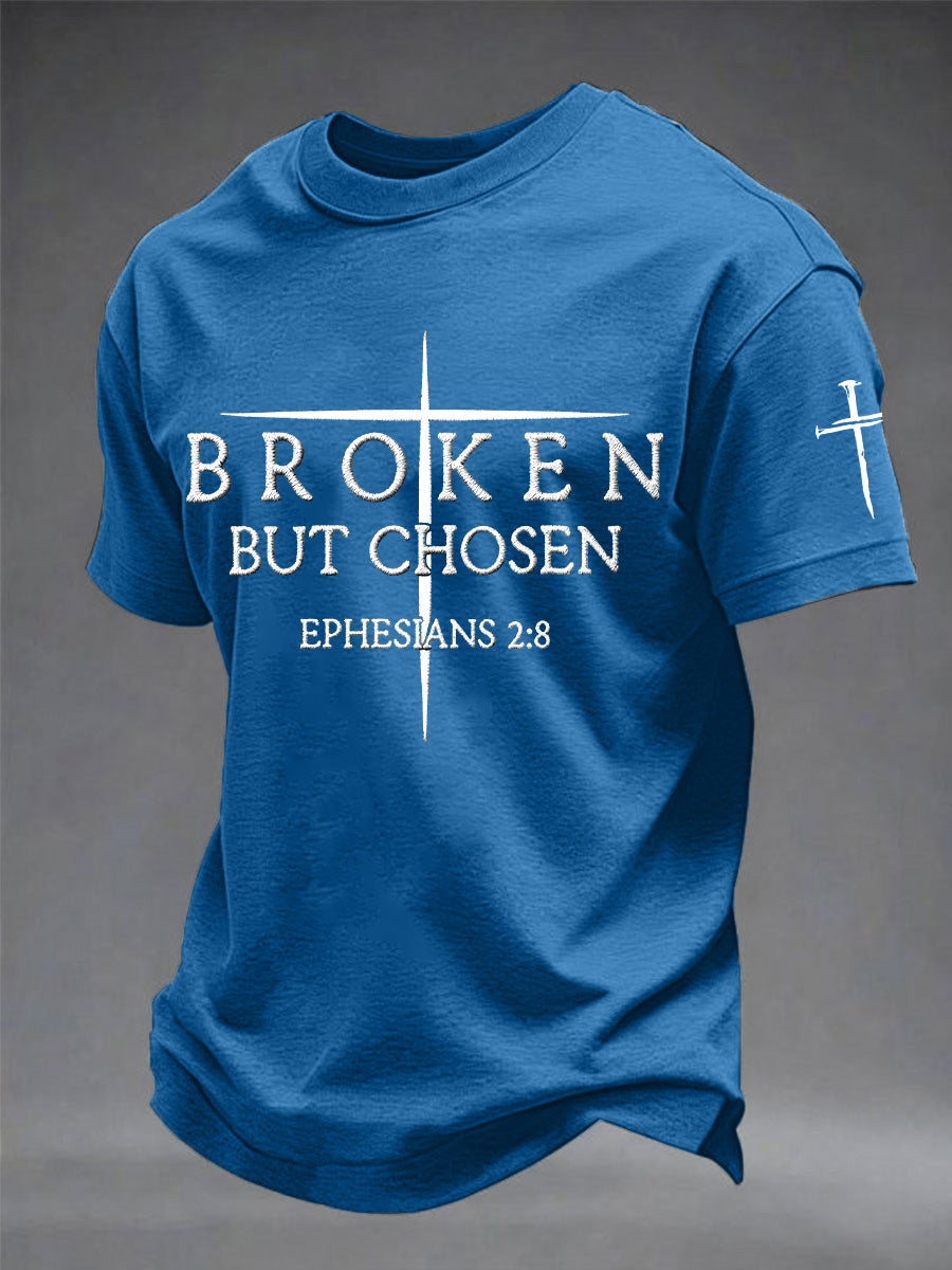 Men's Christian Cross Broken But Chosen Print Tee
