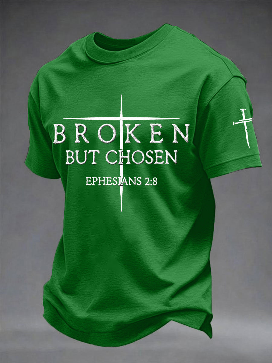 Men's Christian Cross Broken But Chosen Print Tee