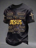 Herren T-Shirt mit Jesuskreuz-Aufdruck und kurzen Ärmeln