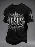 Herren T-Shirt mit Jesus-Kreuz-Aufdruck und kurzen Ärmeln