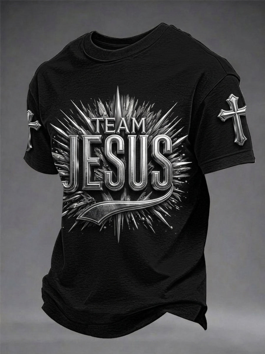 Herren T-Shirt mit Jesus-Kreuz-Aufdruck und kurzen Ärmeln