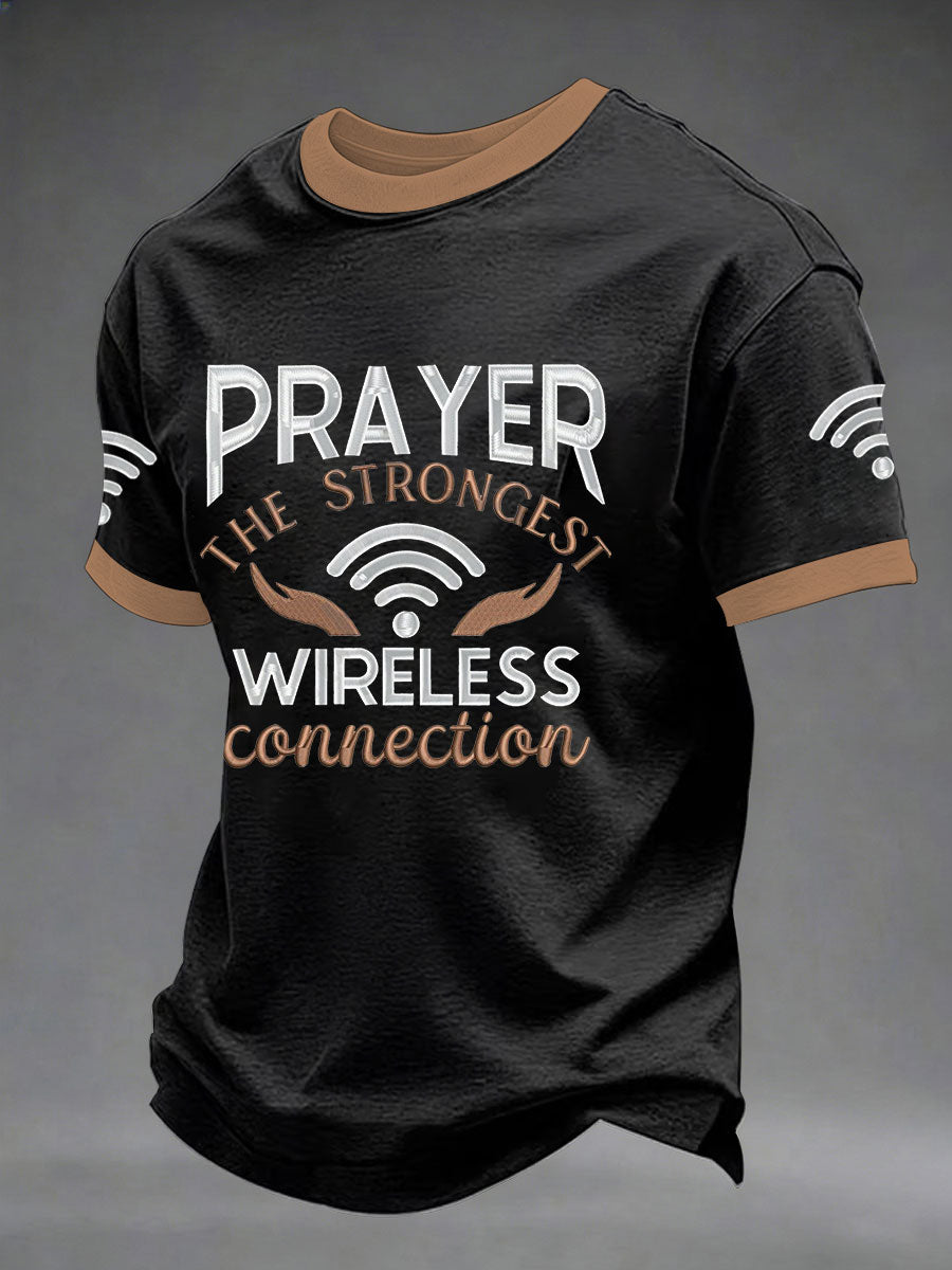Men's Prayer The Strongest Wireless Connection Printed Casual T-Shirt