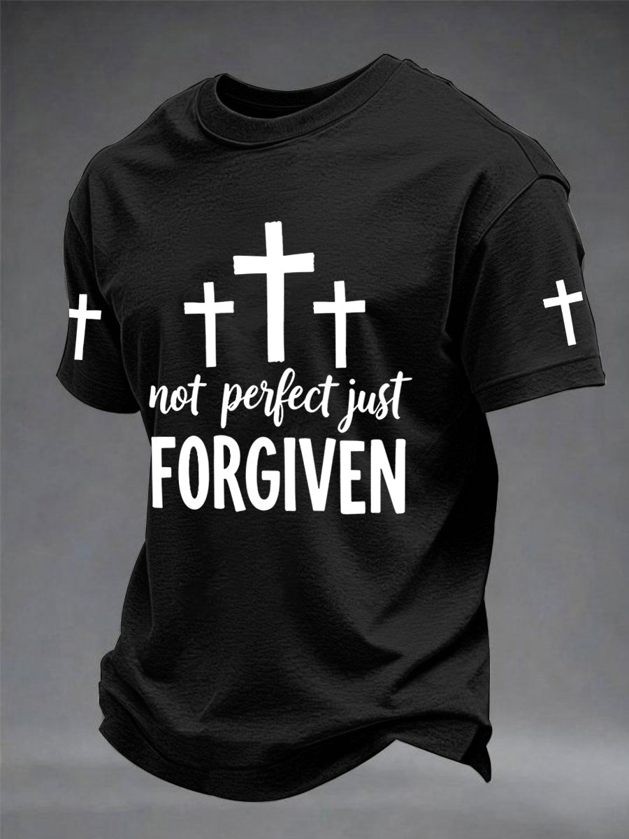 Herren-T-Shirt mit Aufdruck „Christian Cross Not Perfect Just Forgiven“