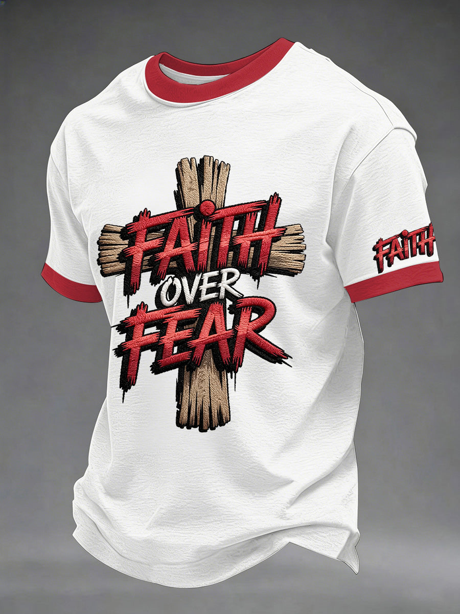 Herren T-Shirt mit christlichem Kreuz-Aufdruck „Glaube statt Angst“