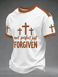 Herren T-Shirt mit Aufdruck „Christliches Kreuz – Nicht perfekt, nur vergeben“.