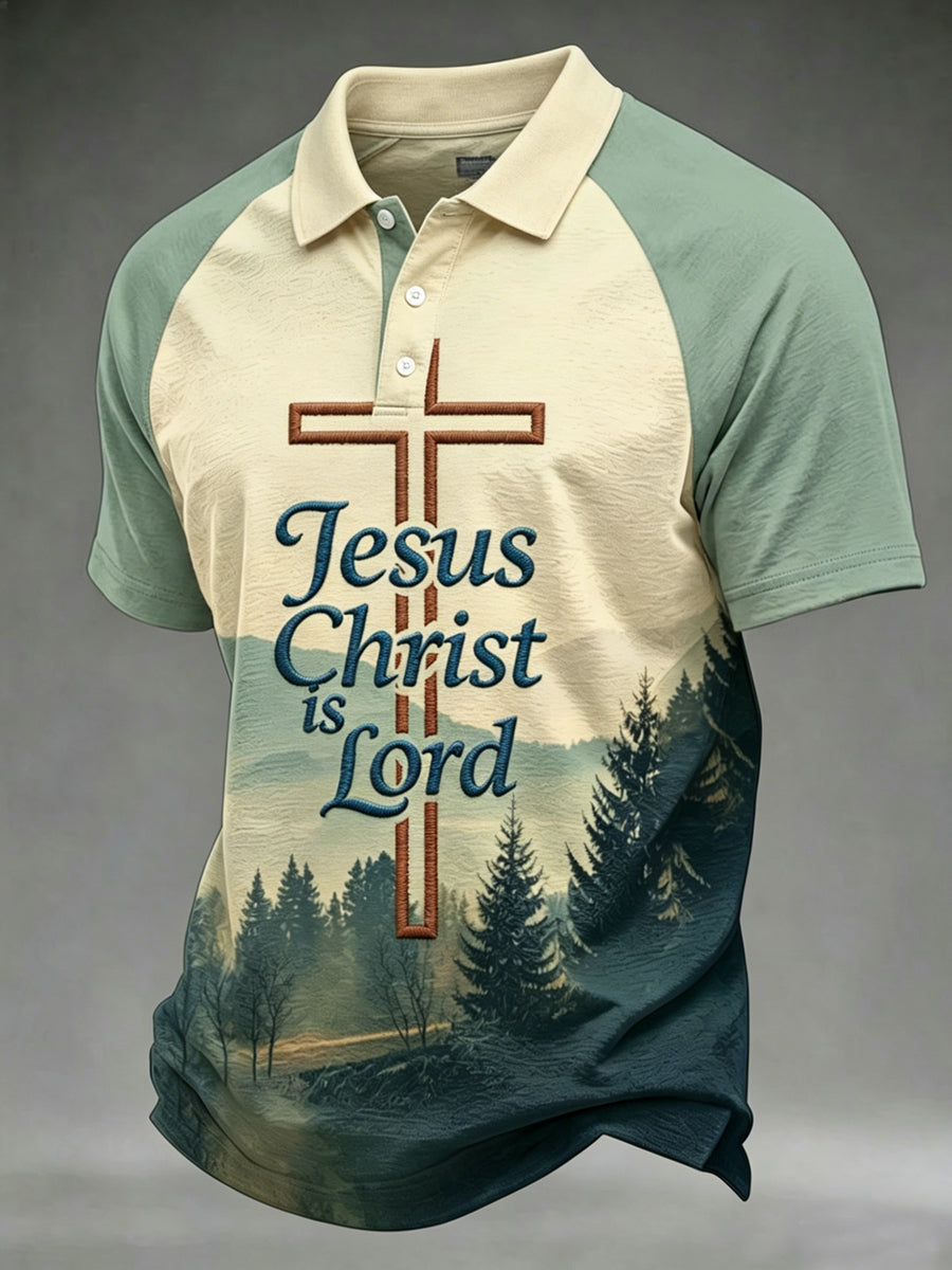 Herren Poloshirt mit "Jesus Christ Is Lord"-Aufdruck