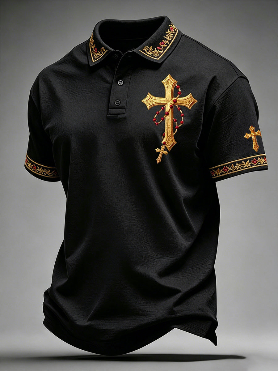 Polo-Shirt für Herren mit christlichem Kreuz-Print