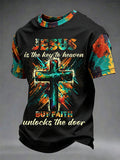 Herren Jesus Is The Key To Heaven But Faith Unlocks The Door Print T-Shirt
