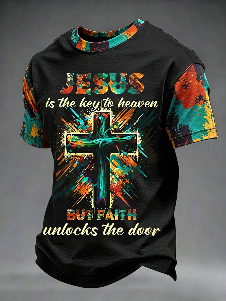 Herren Jesus Is The Key To Heaven But Faith Unlocks The Door Print T-Shirt
