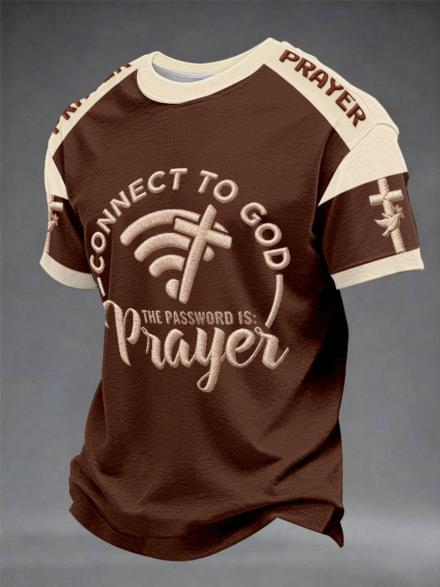 Men's "Connect To God,The Password IS Prayer" Print Casual short sleeves t-shirt