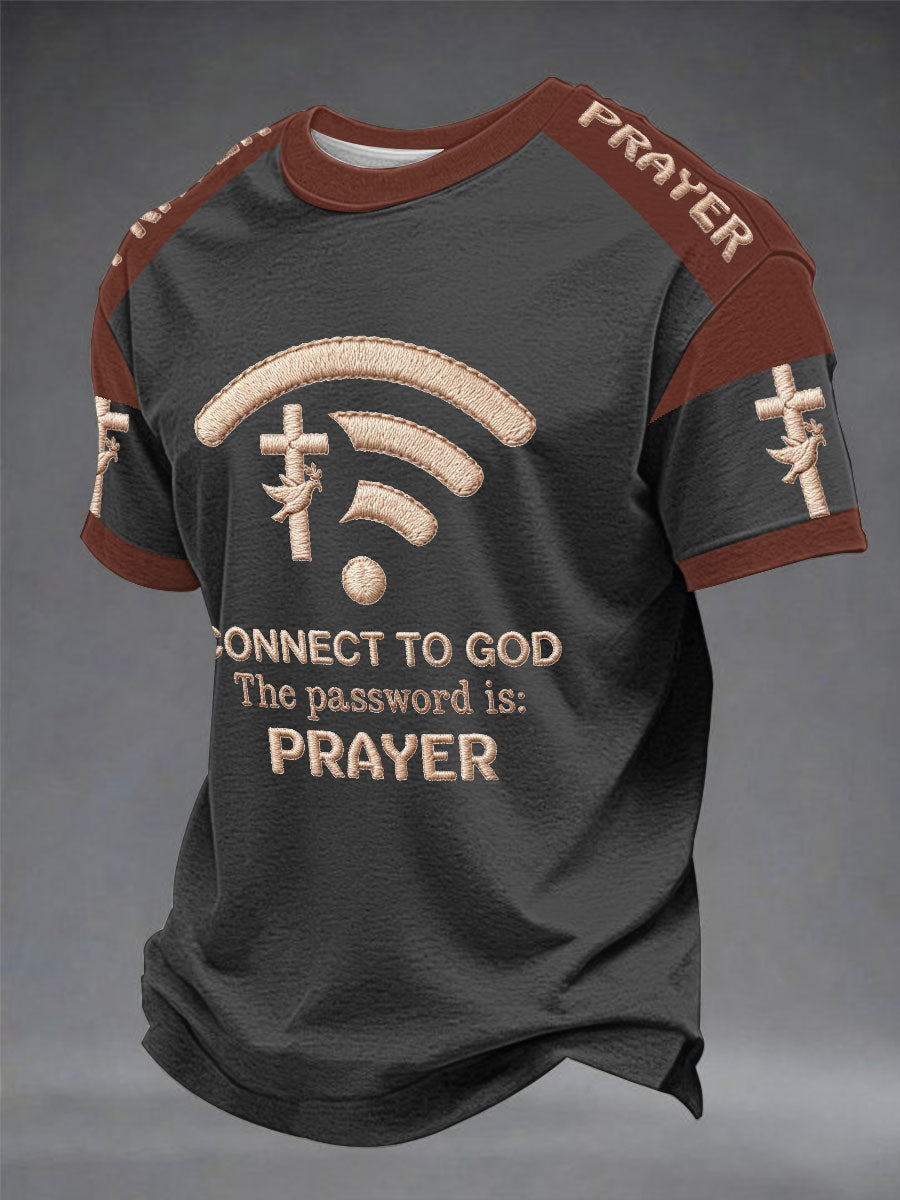 Men's "Connect To God,The Password IS Prayer" Print Casual short sleeves t-shirt