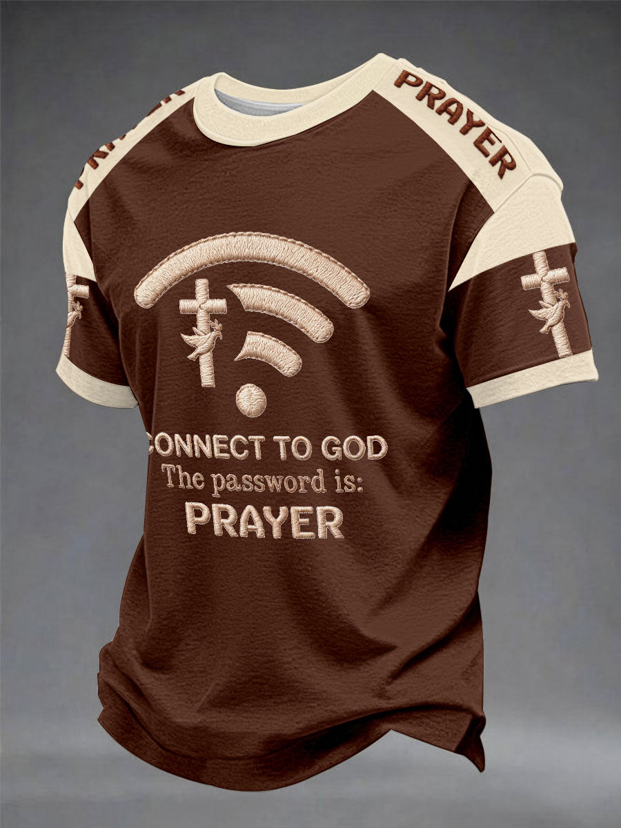 Men's "Connect To God,The Password IS Prayer" Print Casual short sleeves t-shirt