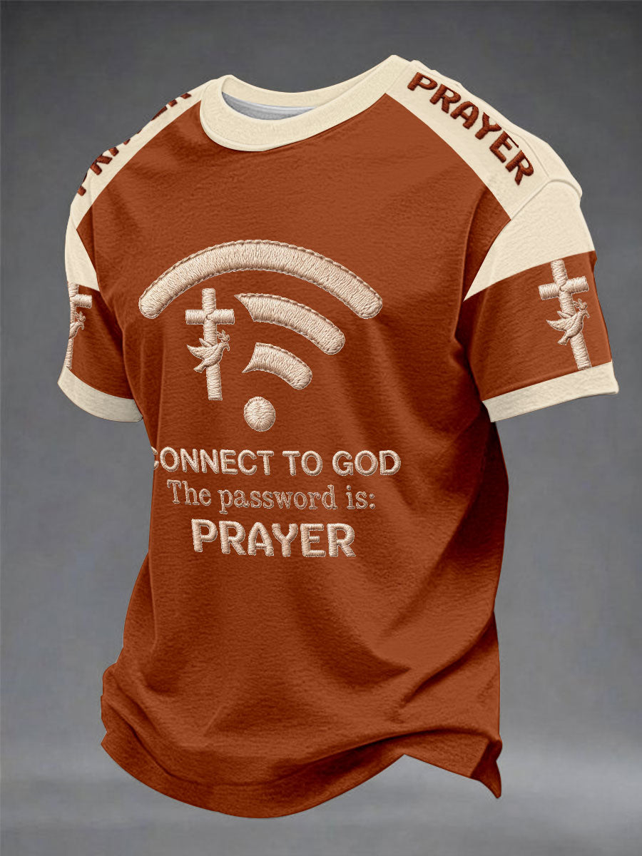 Men's "Connect To God,The Password IS Prayer" Print Casual short sleeves t-shirt