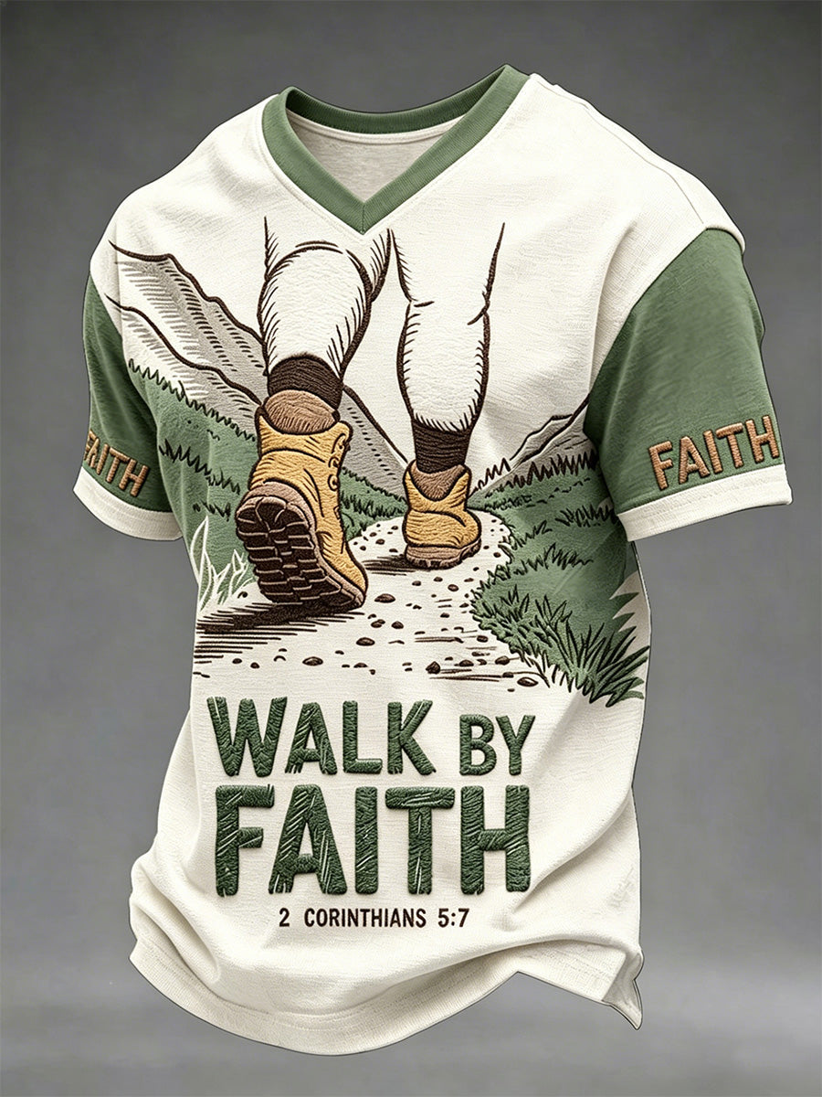 Herren-T-Shirt mit V-Ausschnitt und christlichem Aufdruck