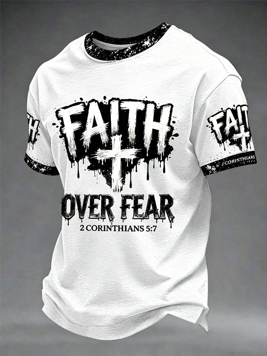 Herren T-Shirt mit christlichem Glaube-über-Furcht-Kreuz, kurzärmlig