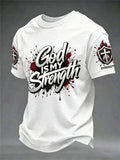 Herren-T-Shirt mit kurzem Arm „Christian God Is My Strength Cross“