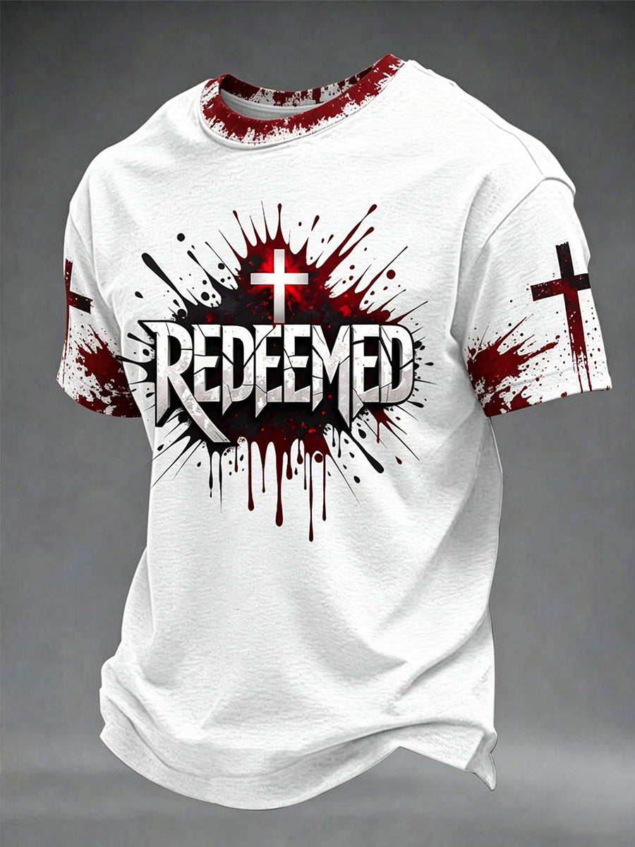 Herren T-Shirt mit christlichem erlöstem Kreuz und kurzen Ärmeln