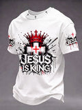 Herren T-Shirt „Jesus Is King“ mit Kreuz und kurzen Ärmeln