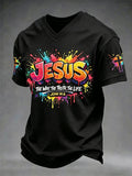 Herren Christliches Jesus Kreuz Kurzarm V-Ausschnitt T-Shirt