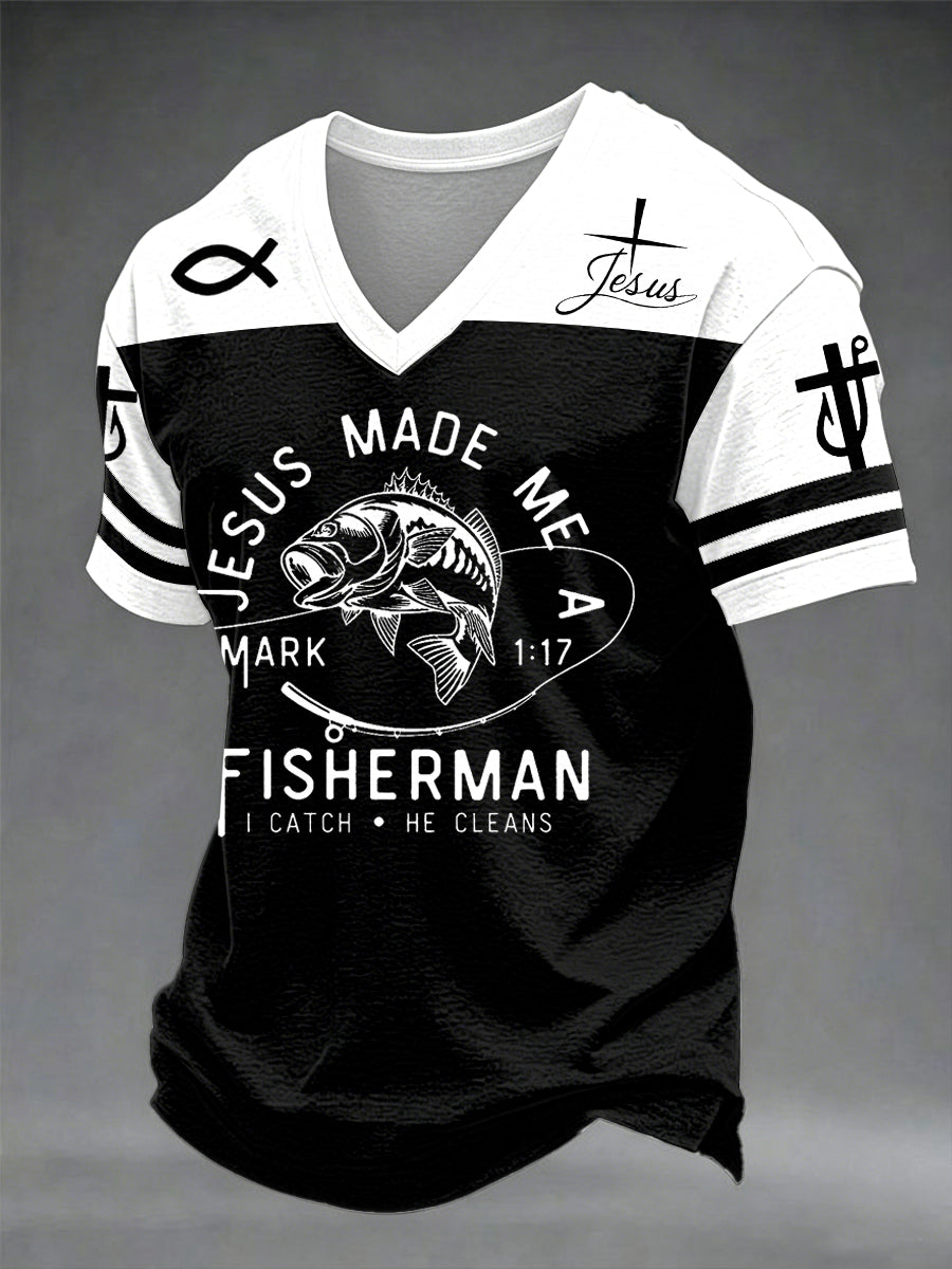 Herren T-Shirt mit V-Ausschnitt und "Faith"-Aufdruck