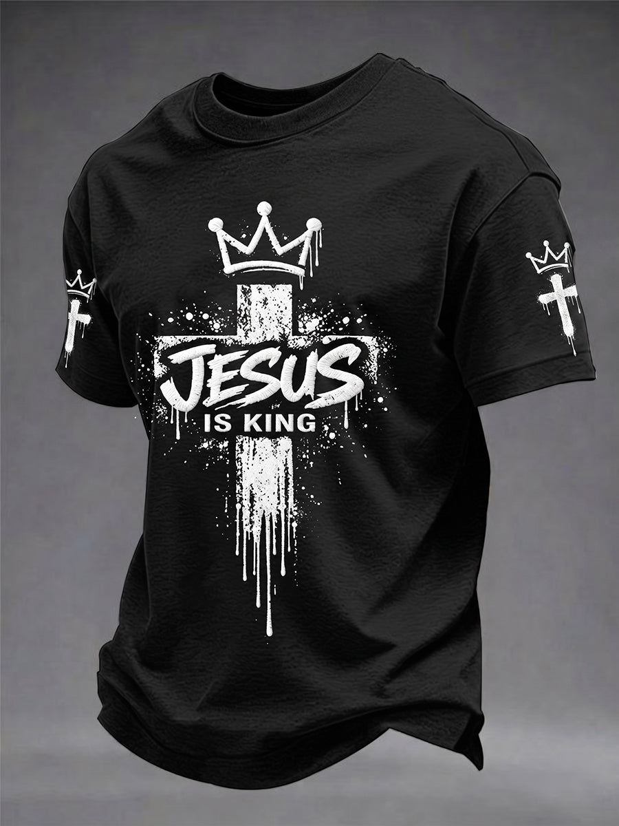 Herren T-Shirt „Jesus Is King Cross“ mit kurzen Ärmeln