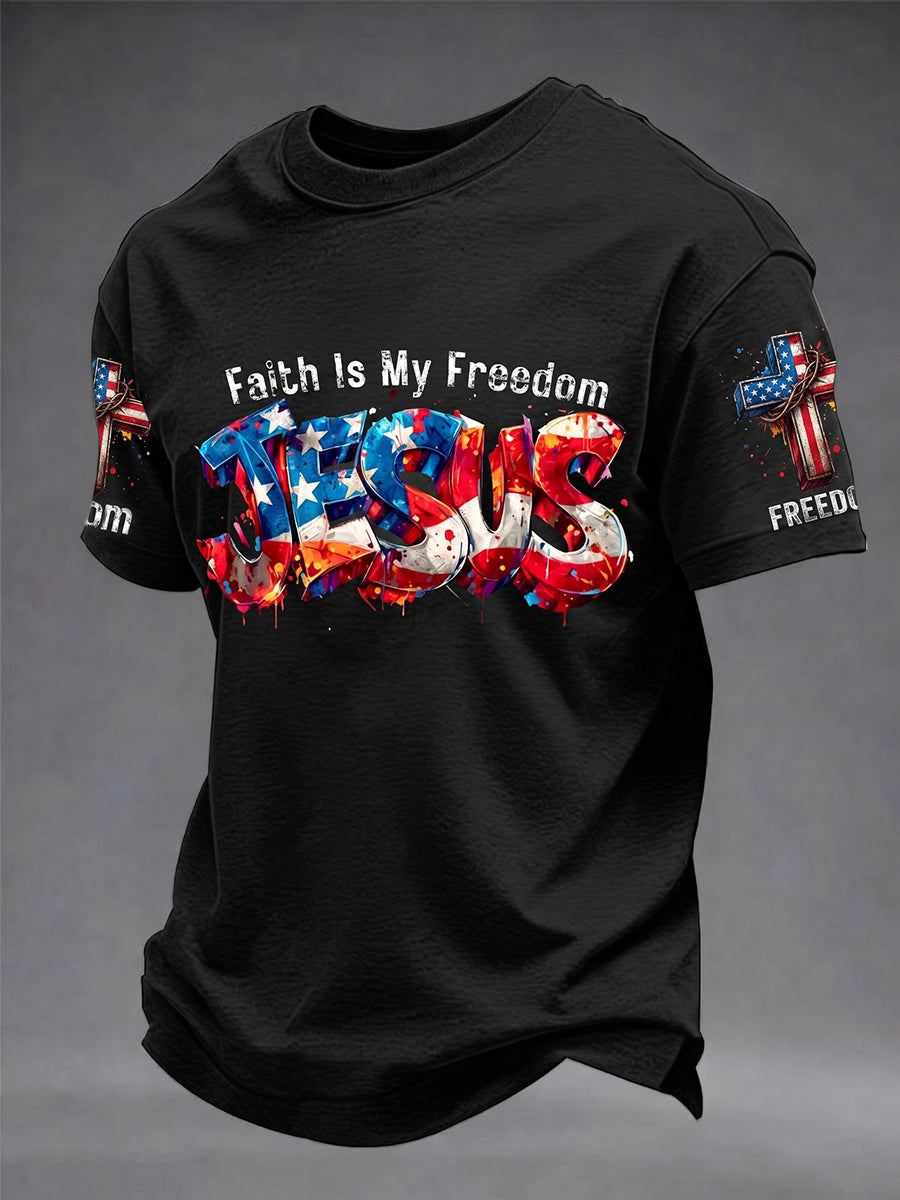 Herren T-Shirt mit christlichem Jesus Freiheitskreuz und kurzen Ärmeln