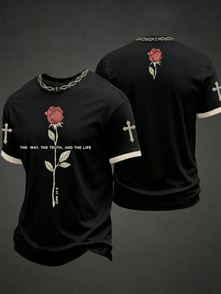 Herren T-Shirt mit christlichem Jesuskreuz, kurzärmlig