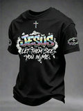 Herren-T-Shirt mit christlichem Jesus-Kreuz, Kurzarm