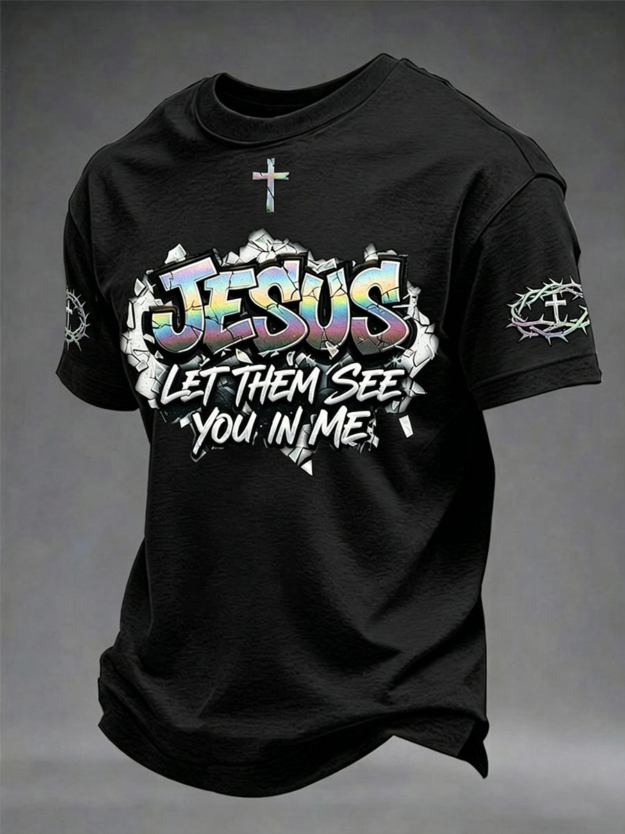 Herren-T-Shirt mit christlichem Jesus-Kreuz, Kurzarm