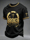 Herren T-Shirt mit christlichem Kreuz-Print „Broken But Chosen“