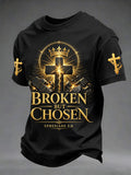 Herren-T-Shirt mit christlichem Kreuz-Print „Broken But Chosen“