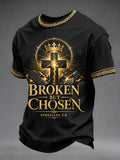 Herren T-Shirt mit christlichem Kreuz-Print "Broken But Chosen"