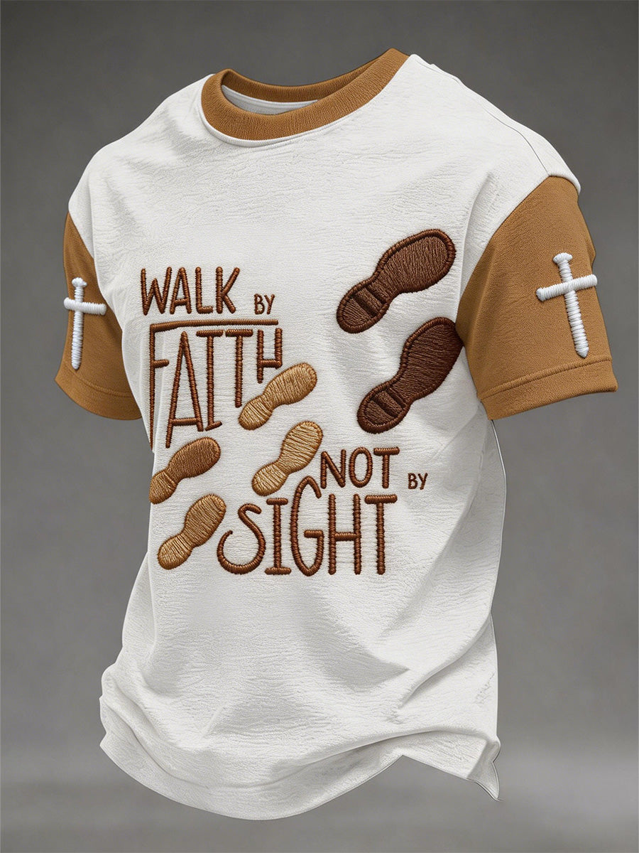 Herren T-Shirt mit Aufdruck „Walk By Faith Not By Sight“